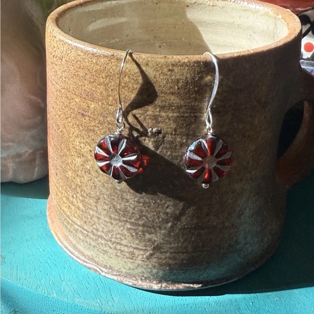 Czech Glass Handmade Boho Campfire Flower Dangle Earrings NWOT